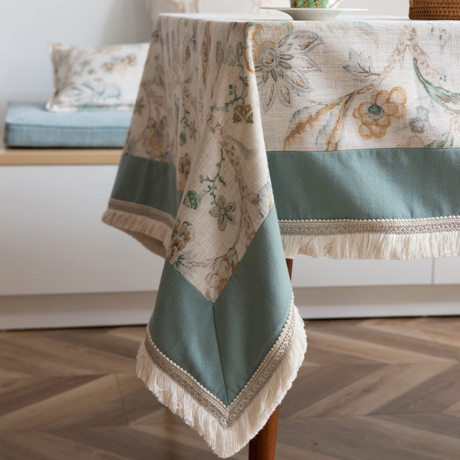 Tapis De Pique-Nique Tapis De Camping Couverture Pique Nique Nappe Bleue À Bords Frangés En Polyester Et Lin Mélangés Imperméable Sans Lavage Facile D'Entretien Nappe De Salon Nappe De Table Basse,Nap