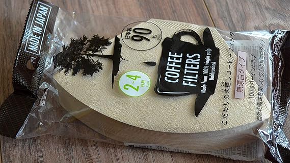 90 Sheets Disposable Coffee Filters 2 to 4 Cups Made From 100% Virgin Pulp Made in Japan