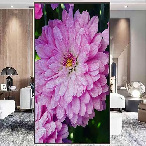 Adhesivo estático para ventana, película de privacidad para ventana, color morado, dalia floral, bloqueo de calor, resistente al sol, para ventana