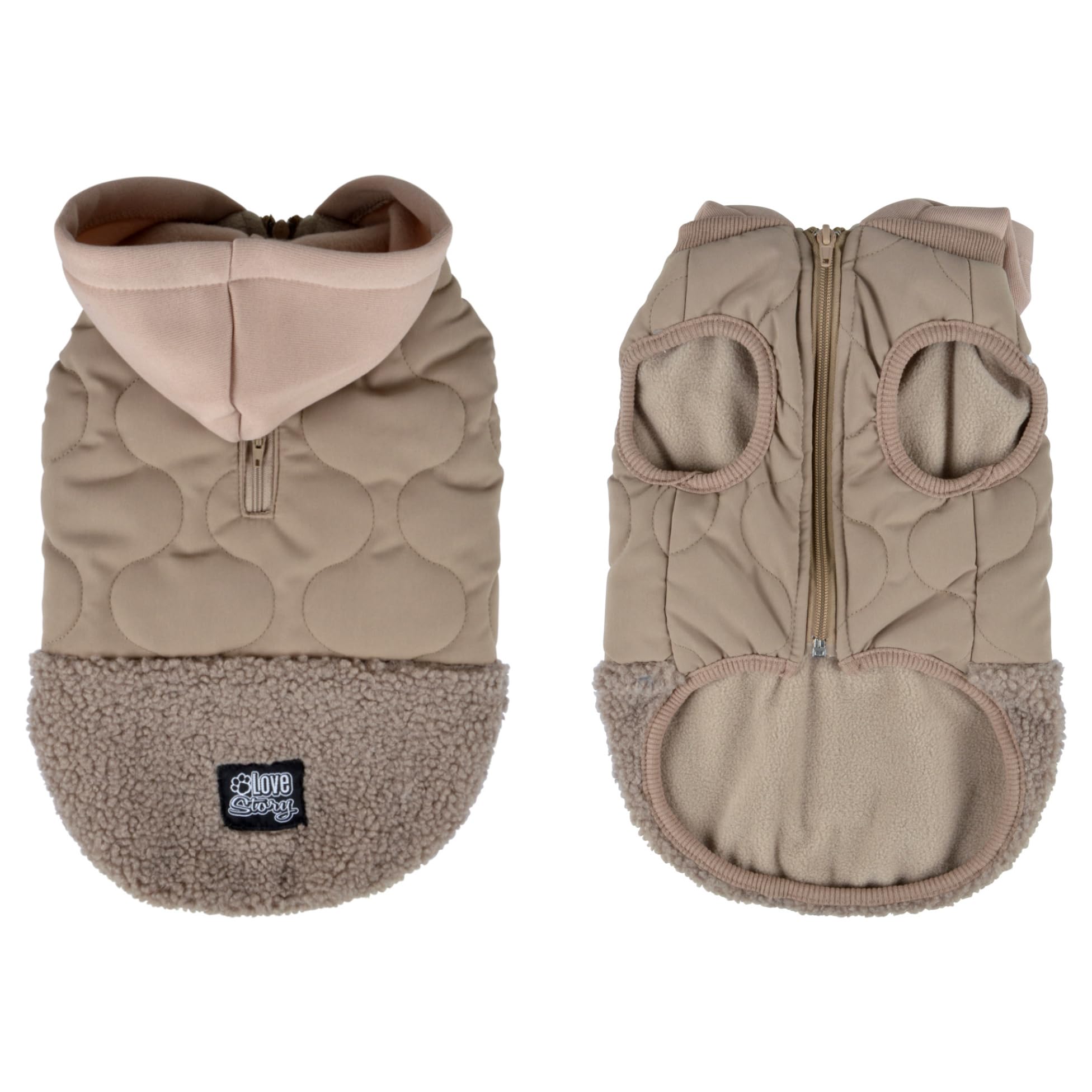 Quilted Hooded Coat Zip Teddy Fleece Lined L/40 cm Beige