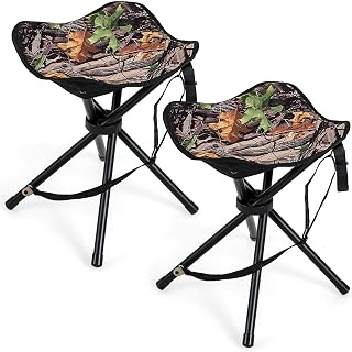 KOMFOTTEU Juego de 2 Taburetes de Camping Plegables, Silla de Camping Ligero con Correa para el Hombro, Asiento de Pesca Portátil con Carga de 150 kg, para Caza, Senderismo, Viajes