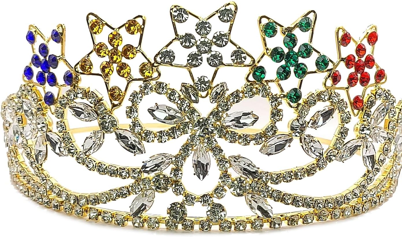 Freemason Masonic 5 STARS OES GOLD TONE Rhinestones O.E.S Adjustable CROWN