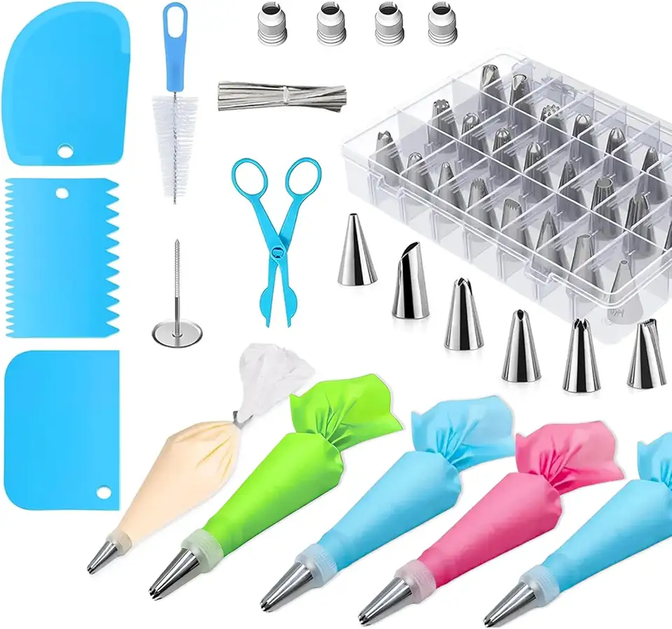 Kit Confeiteiro 72 Peças Completo para Decoração de Bolos, Cupcakes e Biscoitos com Bicos Inox, Espátula e Sacos Reutilizáveis