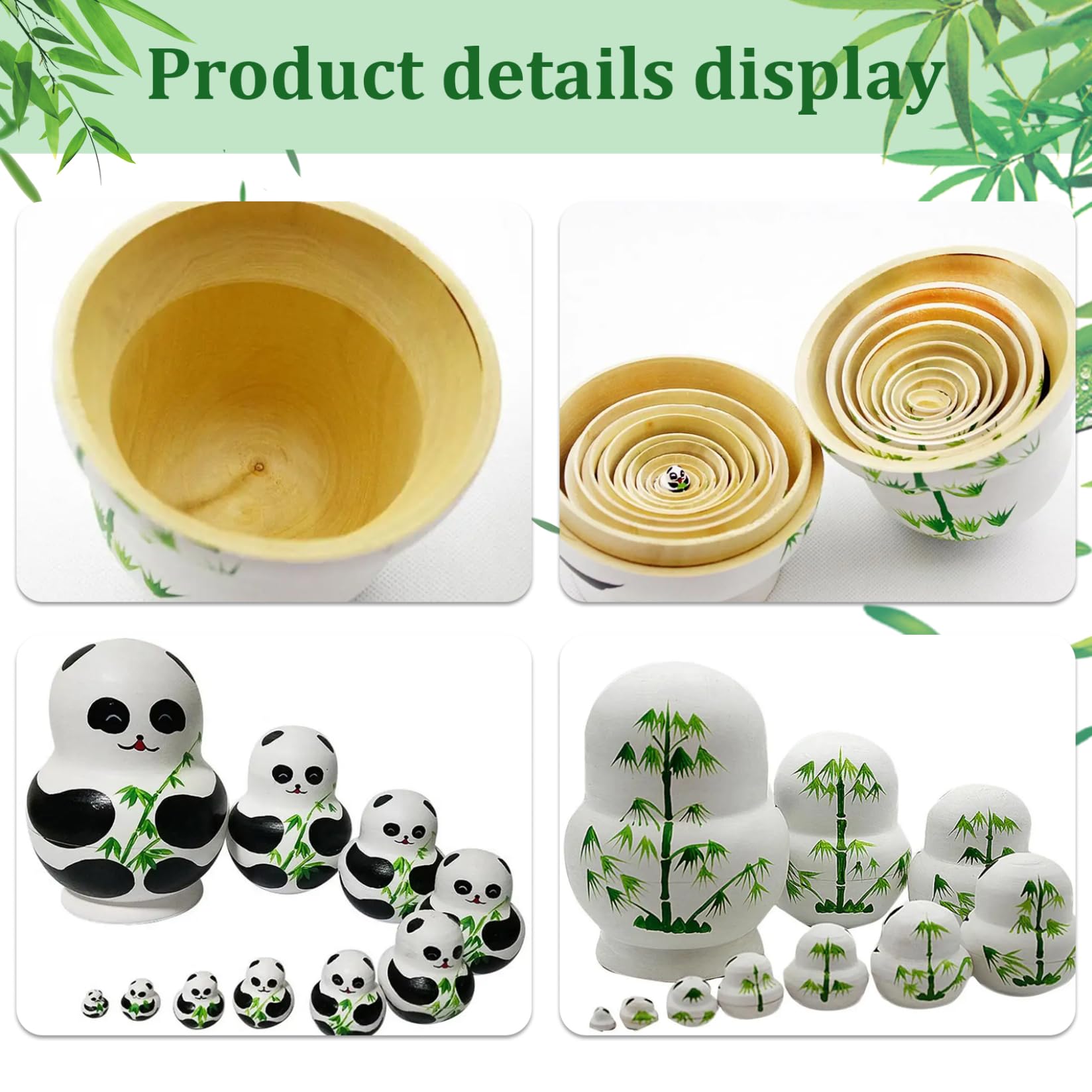 10 pièces poupées gigognes, poupée Matryoshka Design Panda Dessin animé Mignon avec Motif de Bambou poupées gigognes Russes en Bois pour Les Enfants