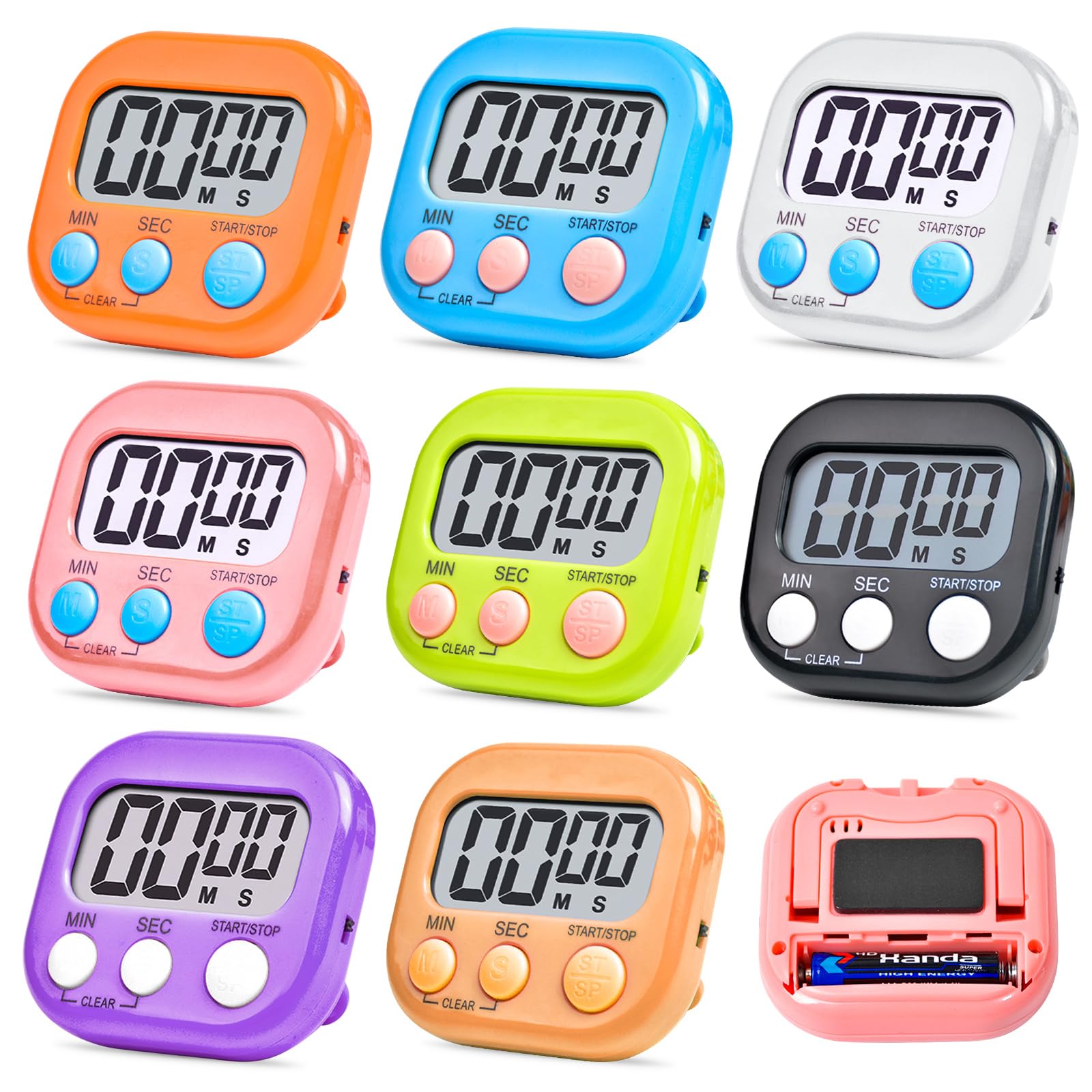 8-częściowy zestaw cyfrowych timerów z magnesem i stojakiem, minutnik kuchenny LCD z dużym ekranem, głośny alarm, odliczanie i zliczanie czasu, do gotowania, sportu i nauki