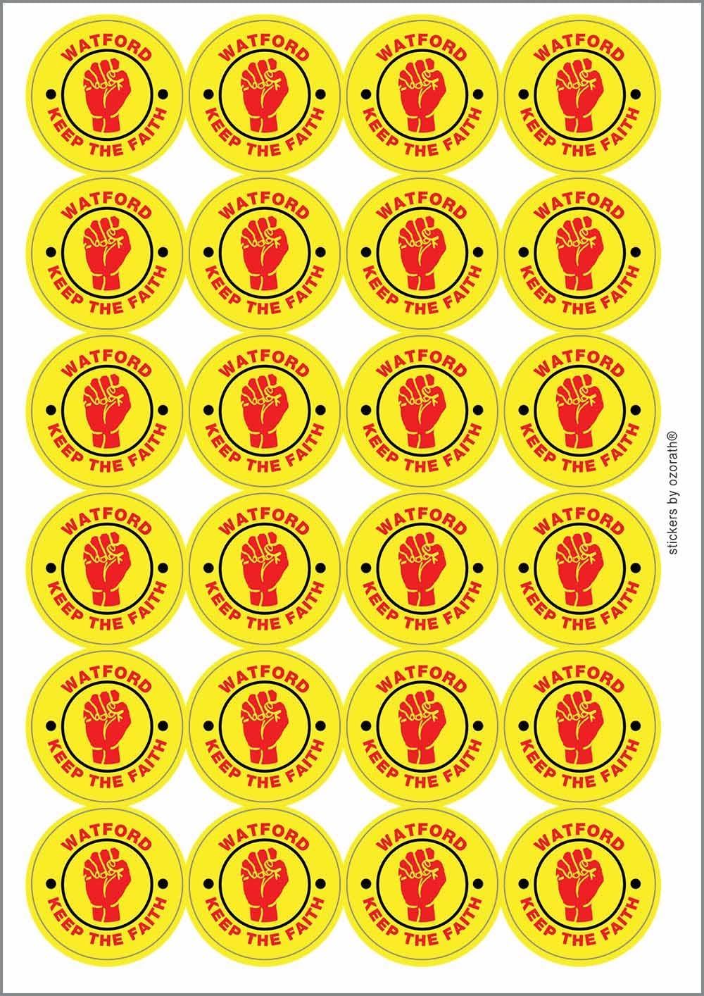 Watford Keep The Faith Northern Soul Circular Matt Paper Stickers A4 Sheet of 24 (Each Sticker is 45mm Diameter)