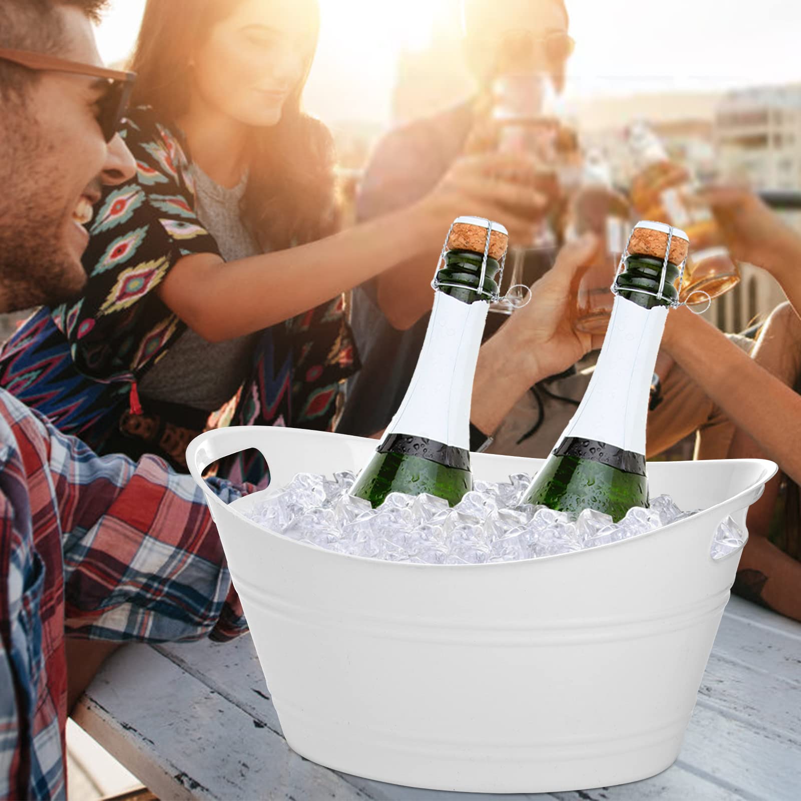 Paquete de 4 tinas ovaladas de almacenamiento, cubo de plástico para vino de 4.5 litros, cubo de hielo, bañera de fiesta para hielo, cerveza, vino, cubo enfriador de bebidas para bar, contenedor enfriador de bebidas champán para uso en interiores y exteri 6