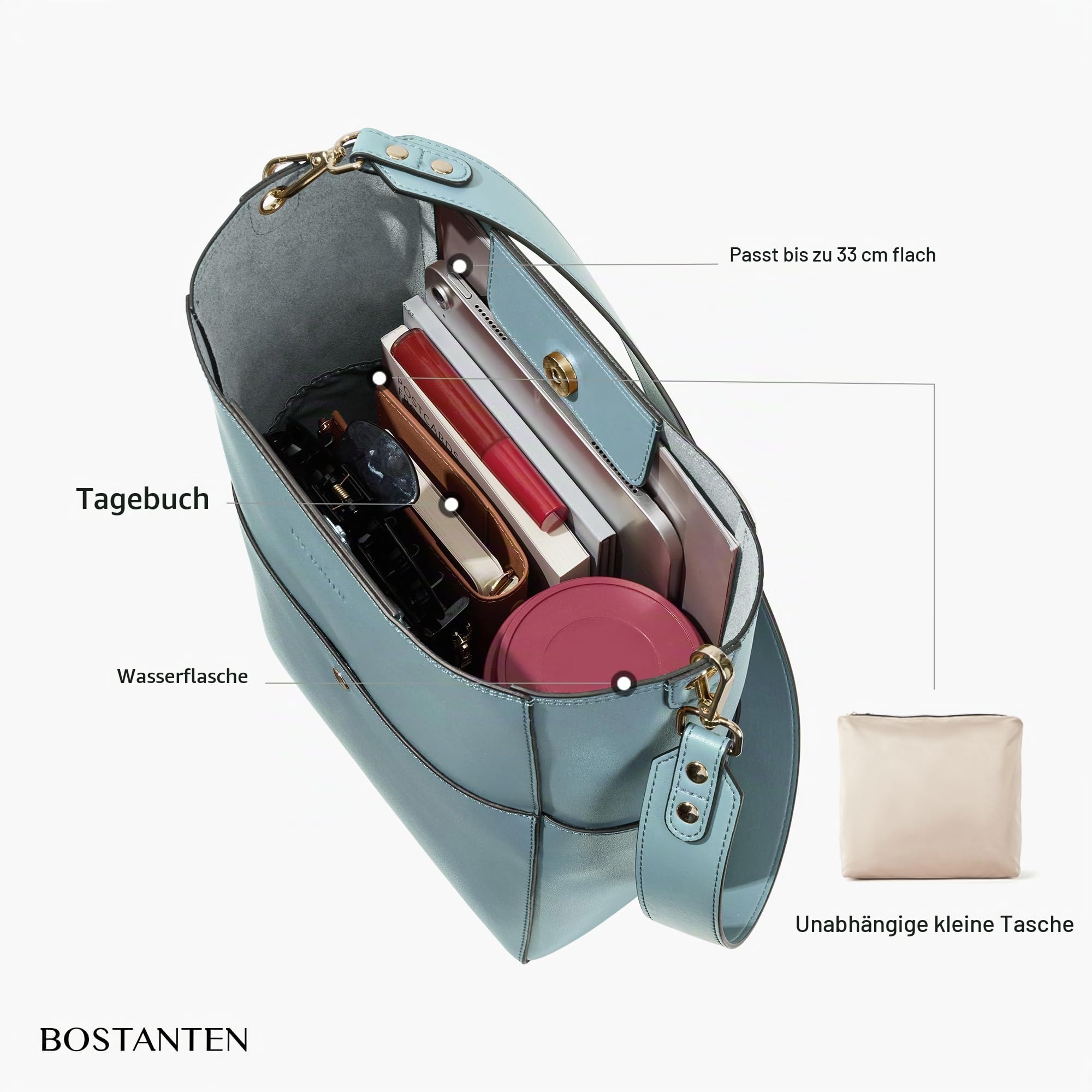 BOSTANTEN Leder Damen Handtasche Schultertasche Designer Umhängetasche Tasche Groß