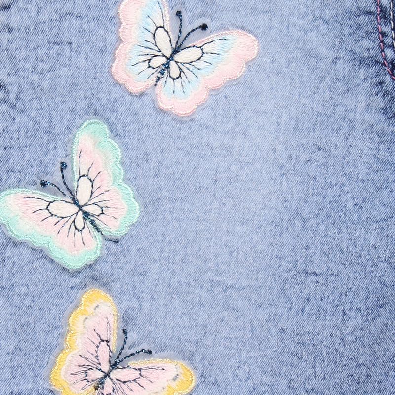 Image of Cutecumber Girls Denim Shorts with Butterfly Embroidery and Fringe Hem - Button Closure, 2 Front & 2 Back Pockets, Mid-Thigh Length Casual Bottoms for Baby Girls Kids Ages 1-15 Years