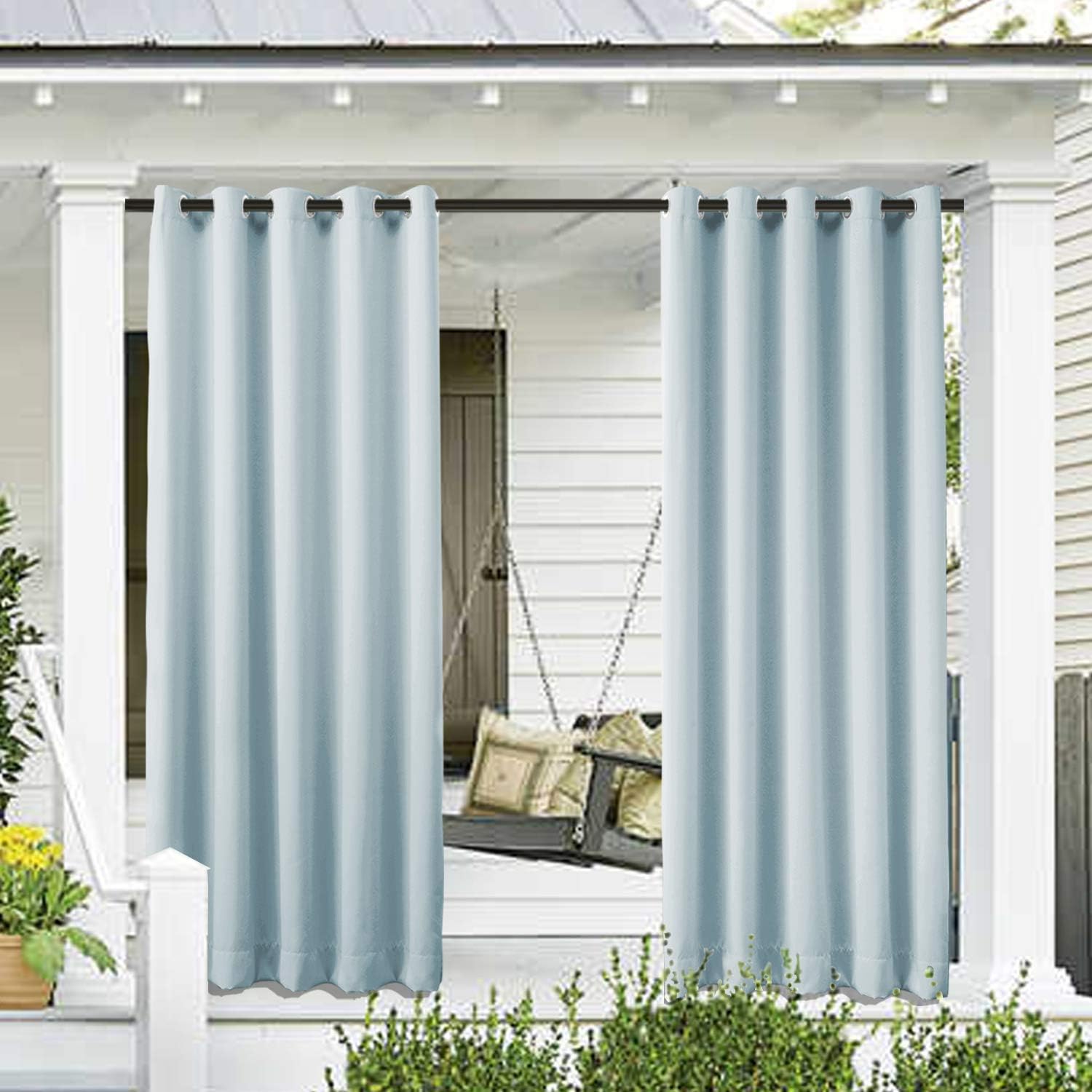 cololeaf Outdoor Curtain for Patio Waterproof Grommet Top Thermal Insulated Blackout Outdoor Curtain Drape, Porch, Gazebo, Pergola, Cabana, Dock, Beach Home - Sky Blue 52W x 84L Inch (1 Panel)