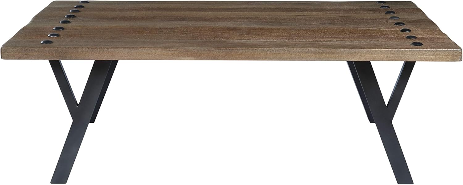 Signature Design by Ashley Haffenburg Industrial Mango Wood Rectangular Coffee Table, Dark Brown : Home & Kitchen