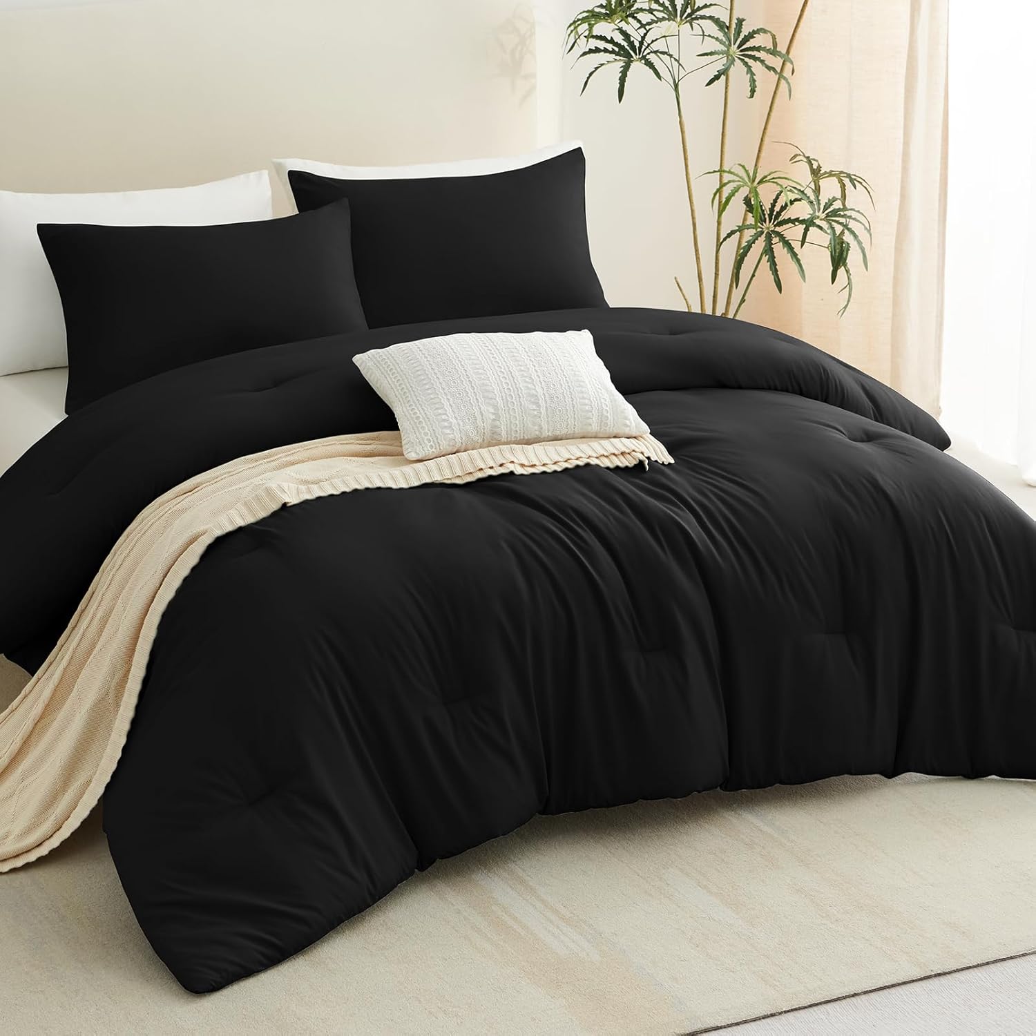 CozyLux Black Comforter Set Twin/Twin XL Size, 2 Pieces Twin Extra Long Solid Breathable Quilted Bedding Sets, Luxury Fluffy Soft Bed Set with Down Alternative Comforter and 1 Pillowcase All Season - Image 8