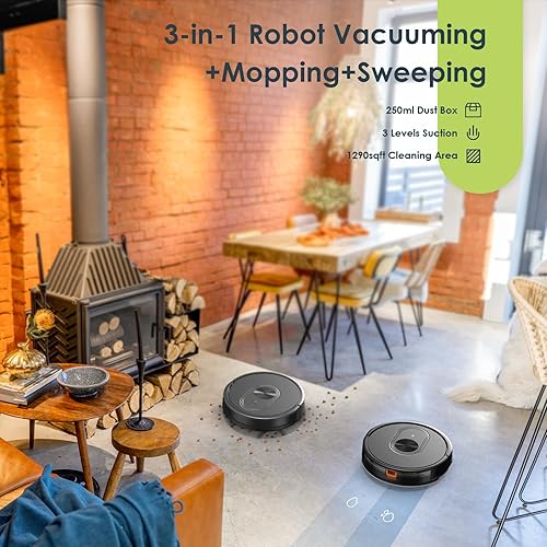 Miniatura 3 de Robot aspirador y trapeador, 2 en 1 aspiradora robótica con horario, aplicaciónBluetoothvoz, succión máxima 3200 Pa, robot aspirador de carga