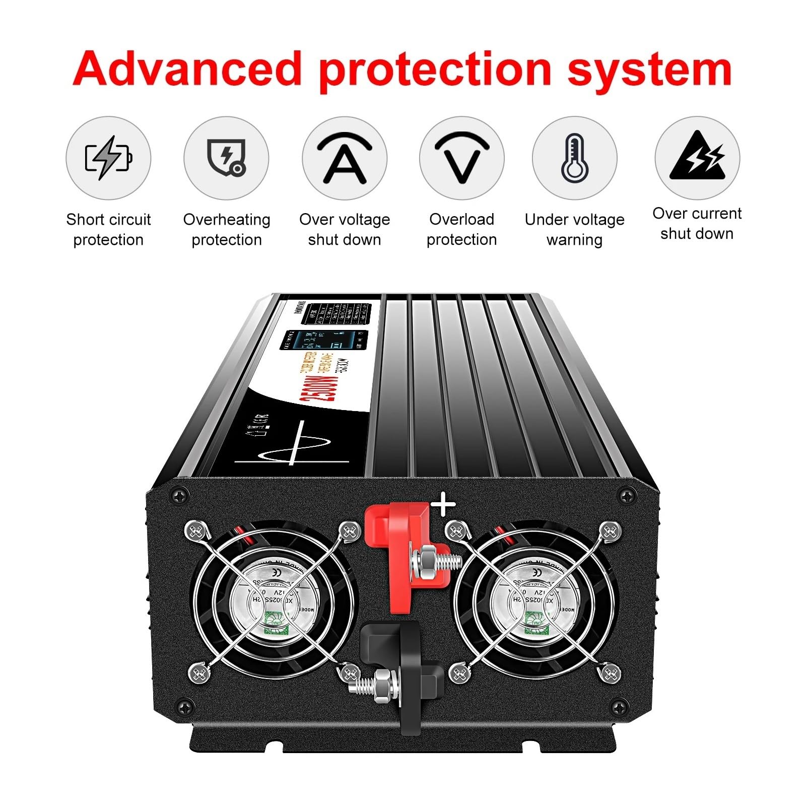 Inversor Energía Solar Onda Sinusoidal Pura con Pantalla LCD 2500 W 12 V CC 24 V 48 V CA A 110 V 220 V CA Transformador(12V,110-120V,USA)