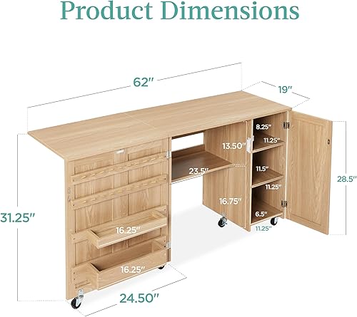 Vista 26 de Best Choice Products Mesa de costura plegable grande, estación de manualidades portátil multiusos y escritorio lateral con diseño compacto, ruedas