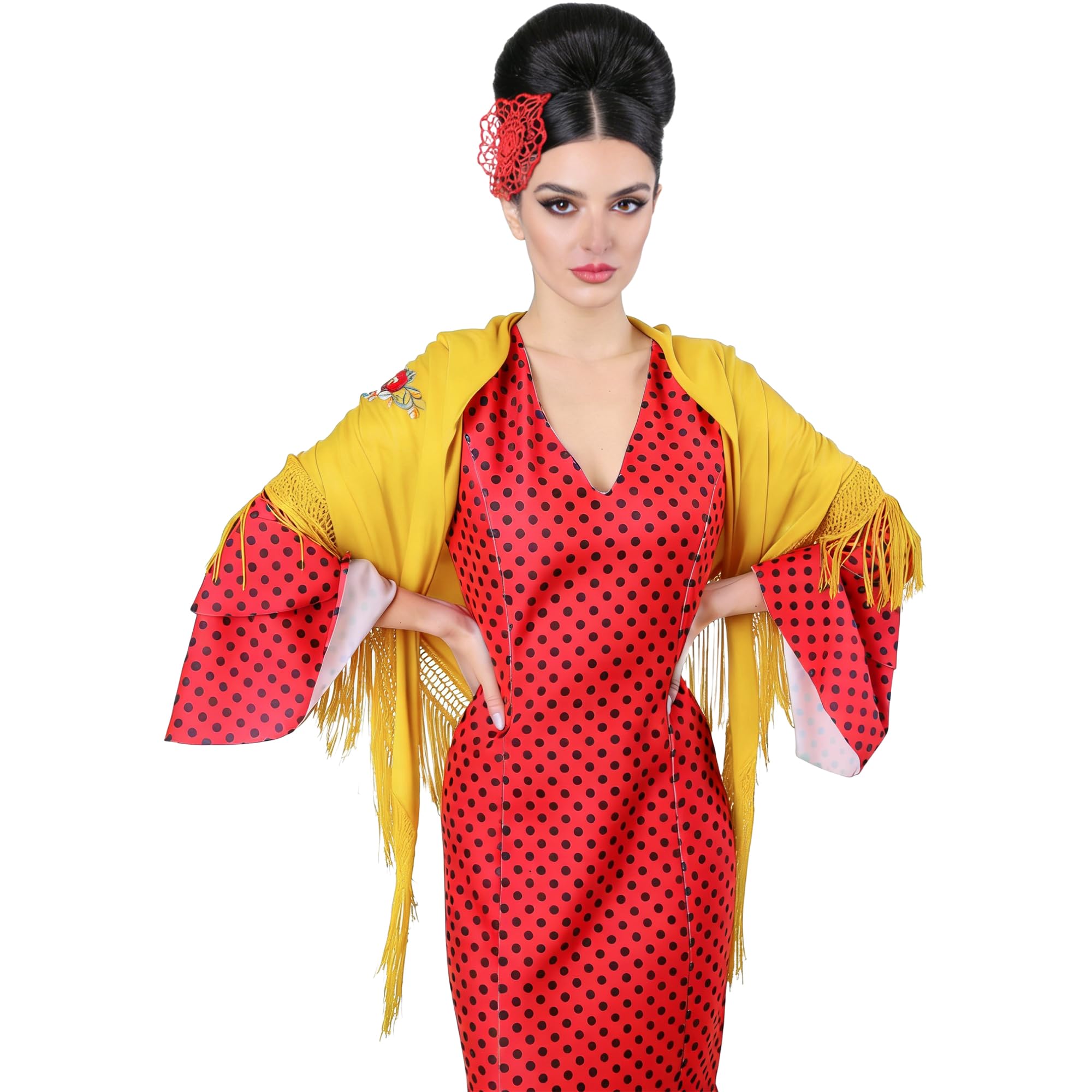 Wildarms Mantón de Sevillana Bordado con Flecos para Flamenco Feria Disfraz Baile Tradicional Mujer — view 2