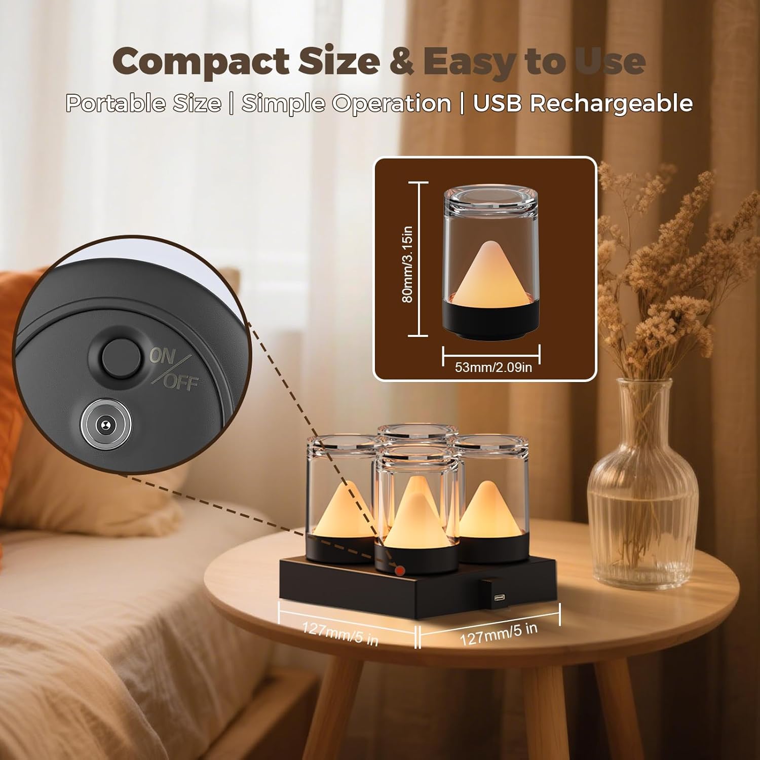 uuffoo Mini Rechargeable Night Lights with Charging Base | 4-Pack Small Transparent Shower Table Lamps with 7 RGB Color Changing, Portable for Bedroom, Living Room, Desks, Restaurant, Camping