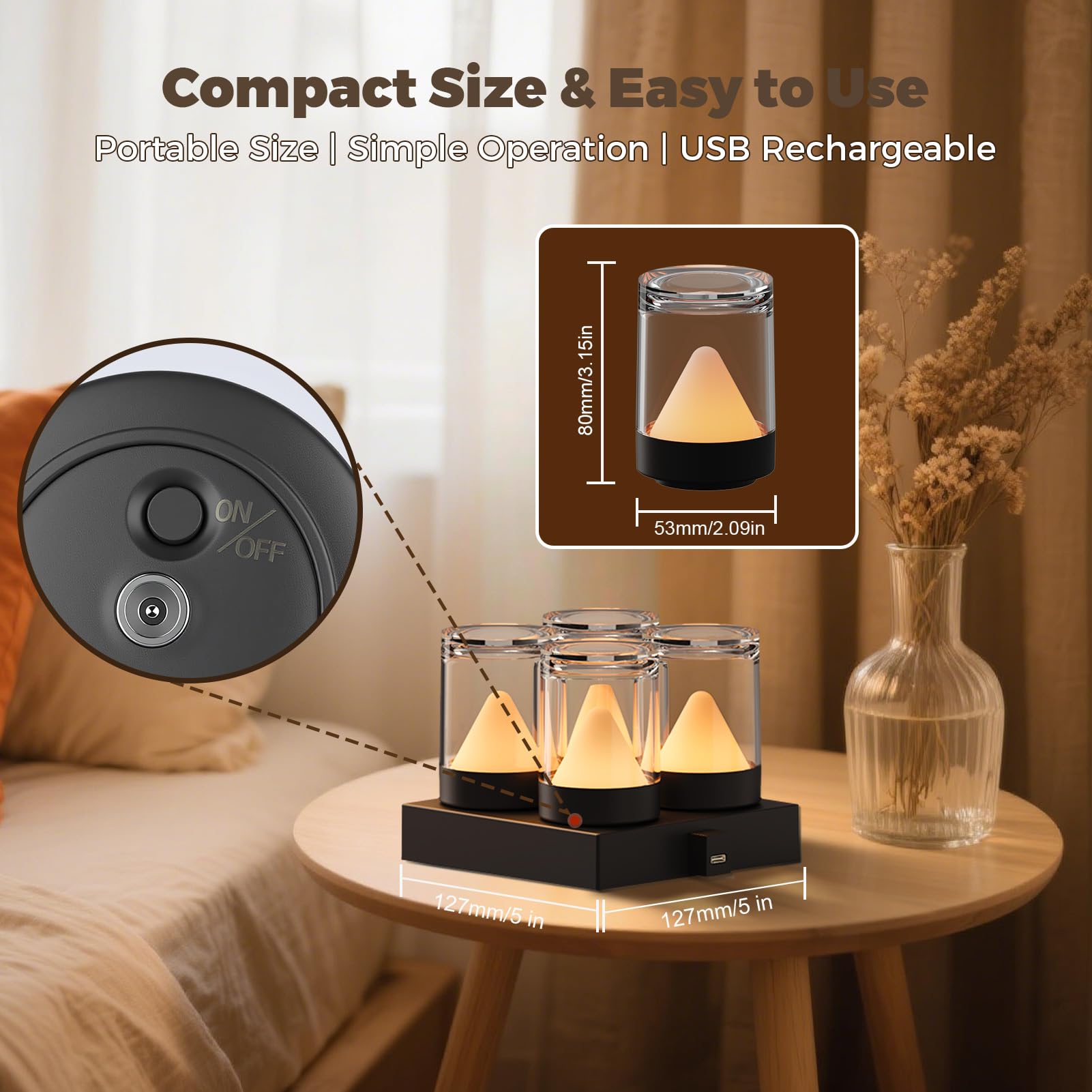 uuffoo Mini Rechargeable Night Lights with Charging Base 4-Pack Small Transparent Shower Table Lamps with 7 RGB Color — view 5