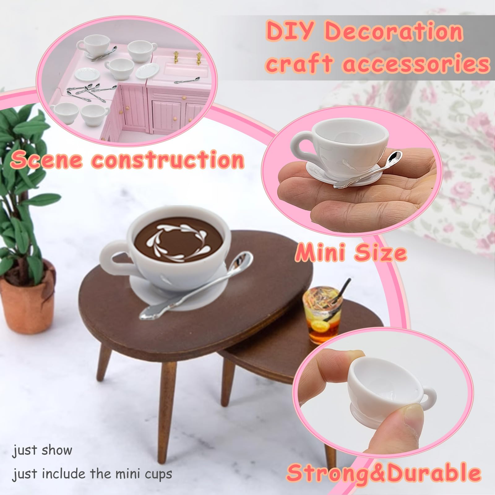 12 Sets Mini Coffee Cups Mini Dollhouse Cups Miniatures Tea Mups Food Kitchen Toys for DIY Decoration Craft Accessories (White)