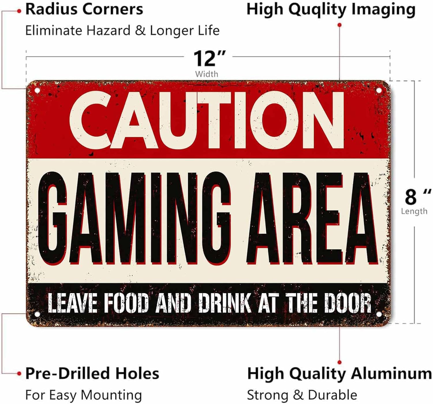 Caution Gaming Area Aluminum Metal Sign 8 x 12 Inch image 2