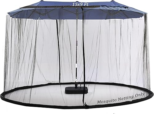 Mosquitera de 15 pies para sombrilla de patio, de doble cara, para patio, sombrilla de patio y cenador de 10 x 10 pies (negro, no contiene glorieta