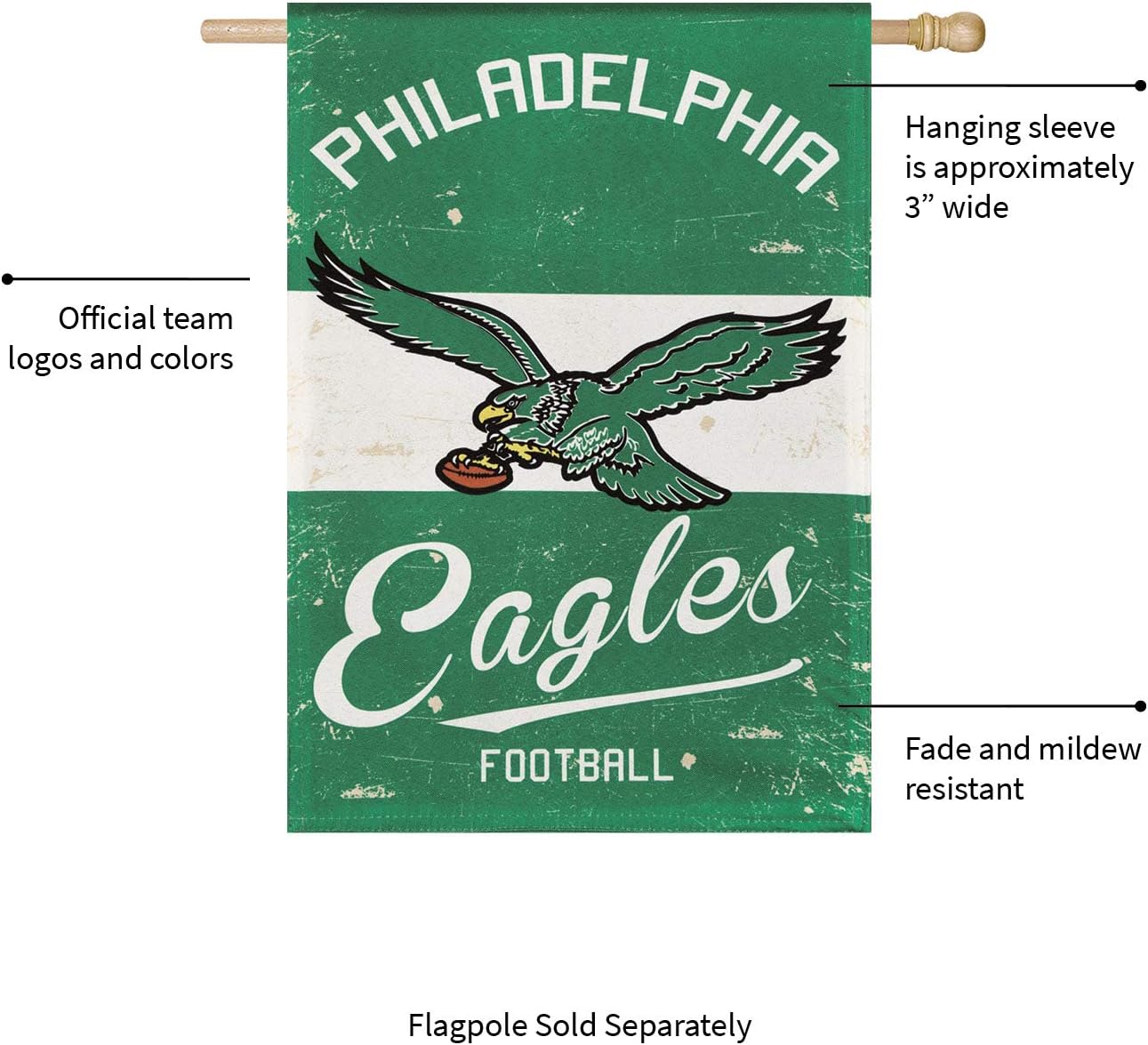 Team Sports America Philadelphia Eagles NFL Vintage Linen House Flag - 28”W x 44”H Indoor Outdoor Double Sided Decor Flag for Football Fans