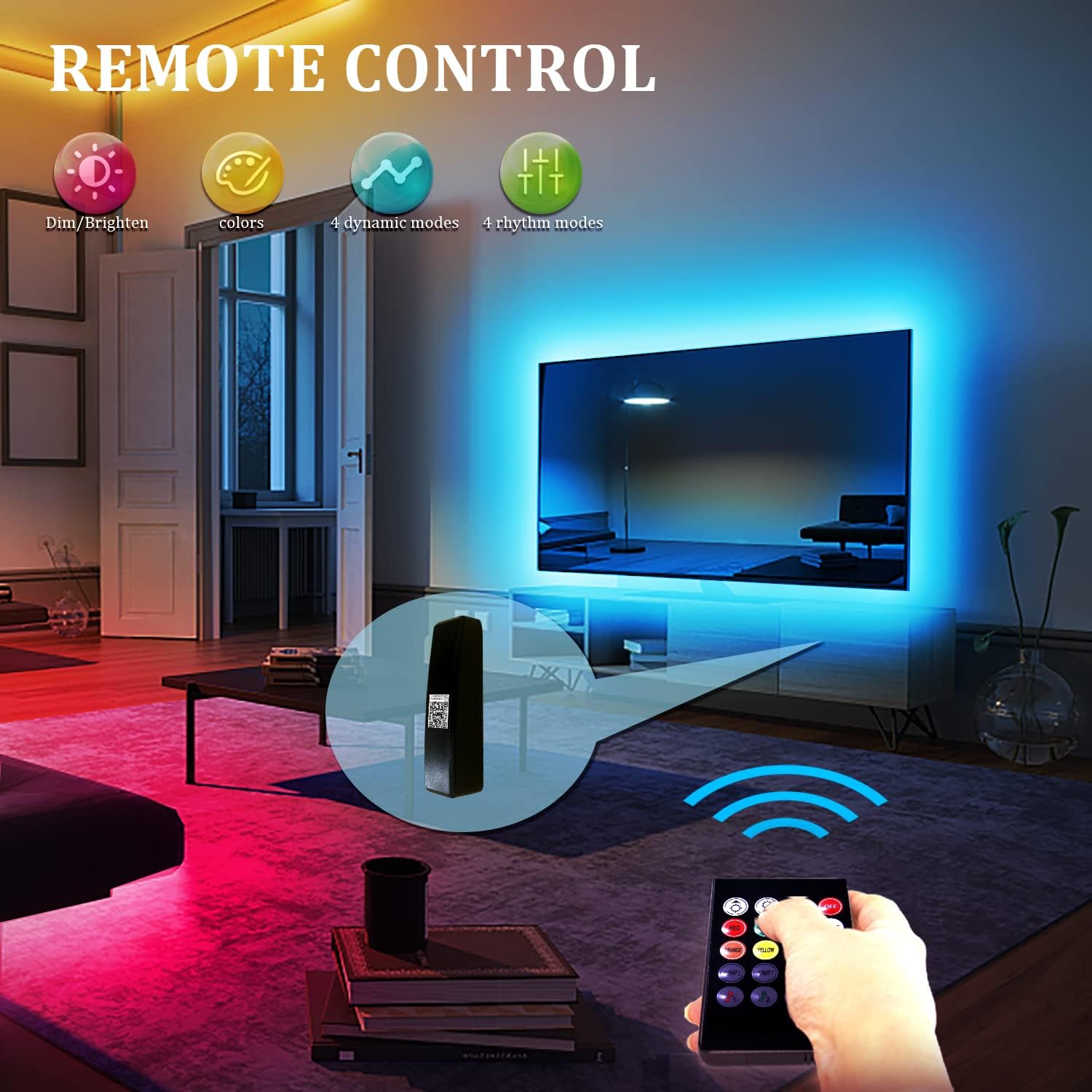 DAYBETTER TV LED Backlights, 8.2ft TV Light Strip for 32inch TV LED Strip Lights USB with Remote, LED Lights Music Sync RGB for Gaming Bedroom Room HDTV Mood Lighting Indoor