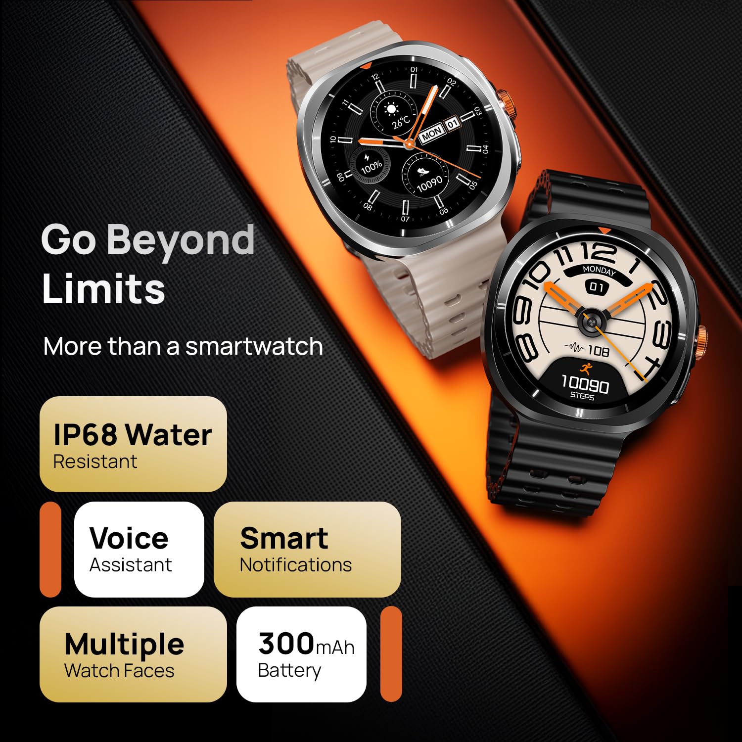 Fire-Boltt Axiom Round Smart Watch 1.43" Super AMOLED Display with Always-On Mode, Bluetooth Calling, Rotating Crown, SPO2 & Heart Rate Monitor, IP67 Waterproof Silicone Smartwatch for Men - Orange — Amazon image 12
