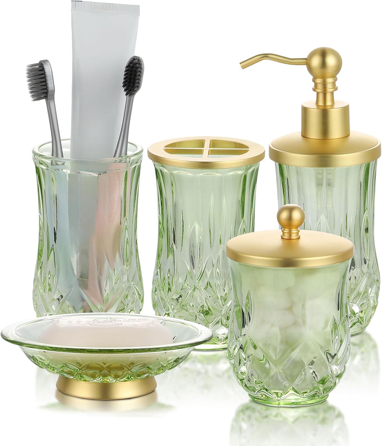 PYZXHOME Glass Bathroom Accessories Set Complete 5 Pc Bathroom Accessory Set