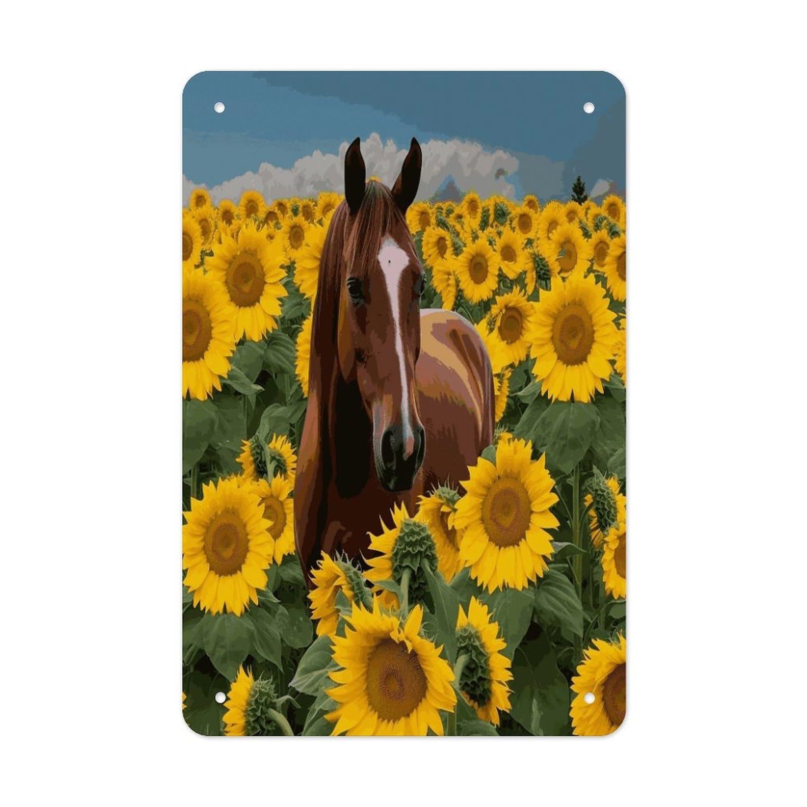 Horse And Sunflower Metal Tin Sign Wall Decor Hanging Plaque