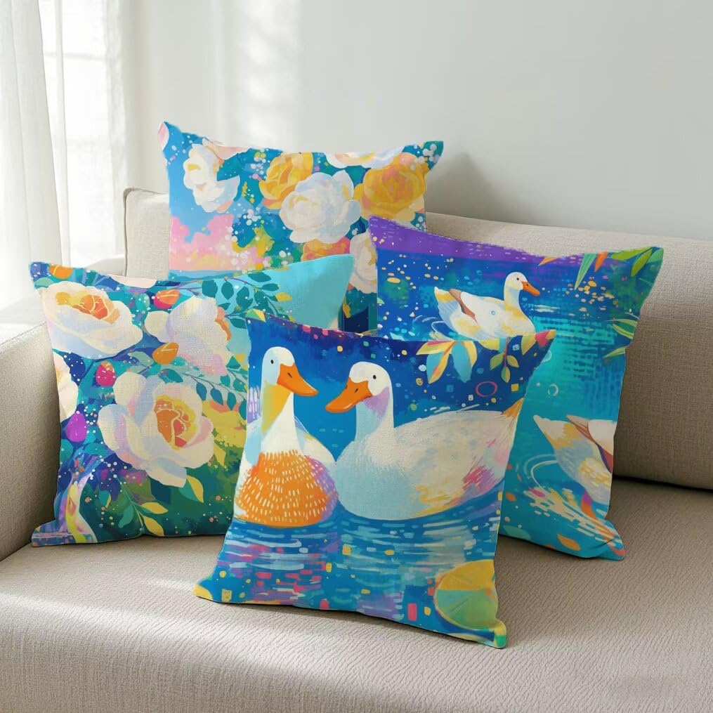 Fundas Cojines 50x50 cm Exterior Cojines Blanco Fundas de Almohada Juego de 4, Cuadrados Funda Cojin Azul Almohadas con Cremallera, Sofa Cama Decorativos para Hogar, Jardín, Salón y Dormitorio Ym19