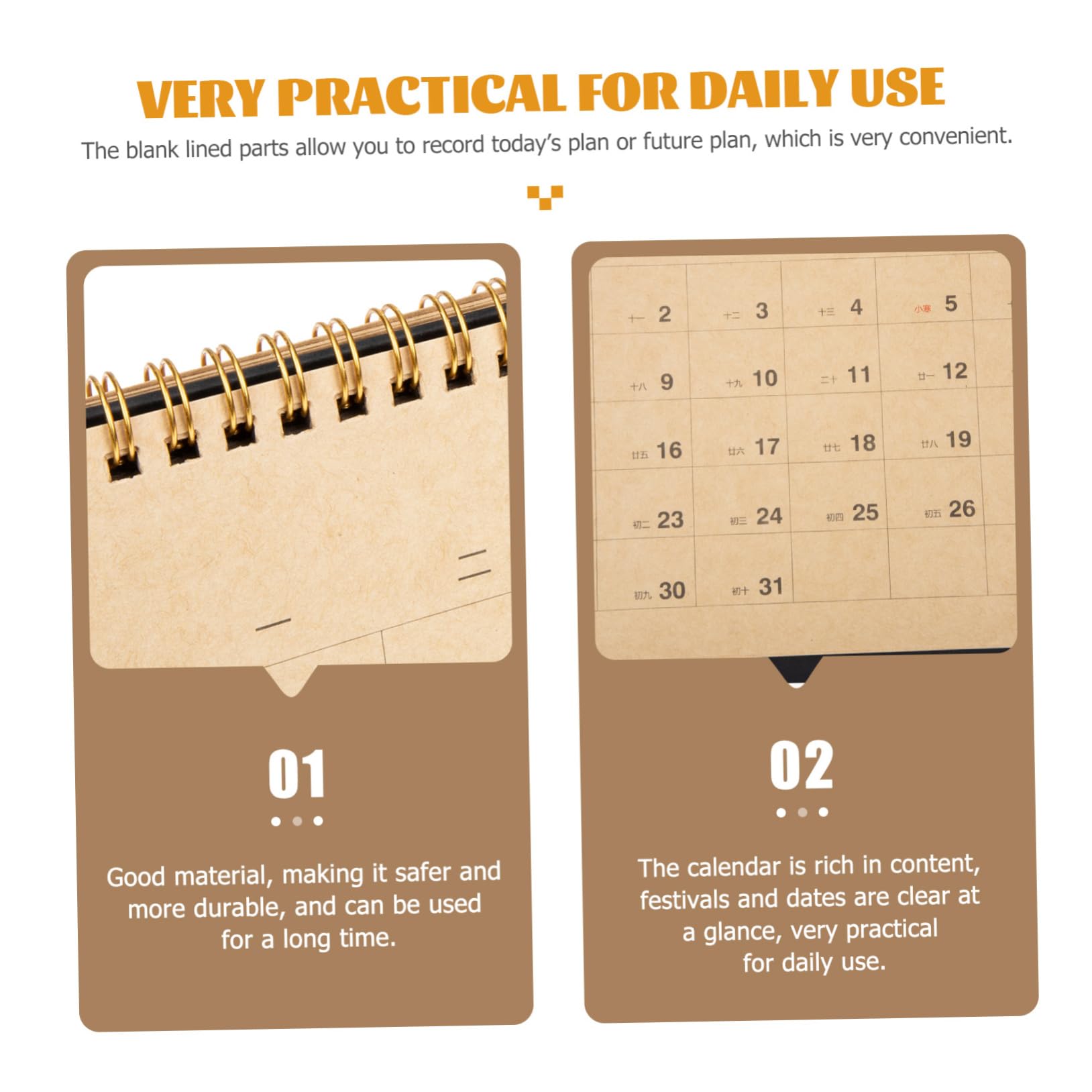 Tofficu 3pezzi Calendario Da Scrivania Cartone Kraft Con Design Elegante e Funzionale Per Ufficio e Casa Pianificatore Mensile Pratico e Decorativo