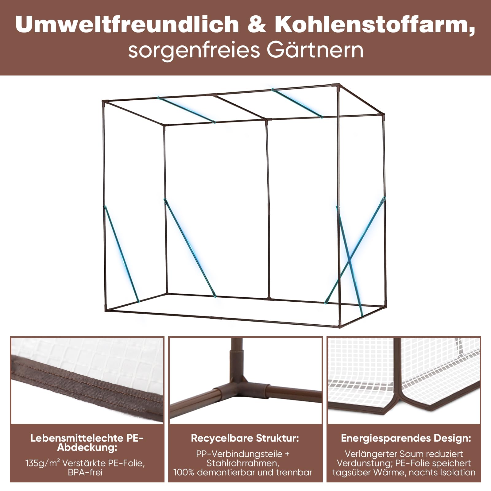 Sekey Gewächshaus Tomatengewächshaus 200x170x77 cm, Begehbarers Tomaten Gewächshaus Foliengewächshaus Balkon Outdoor - Stabil, Winterfest, UV-Beständig, Weiß