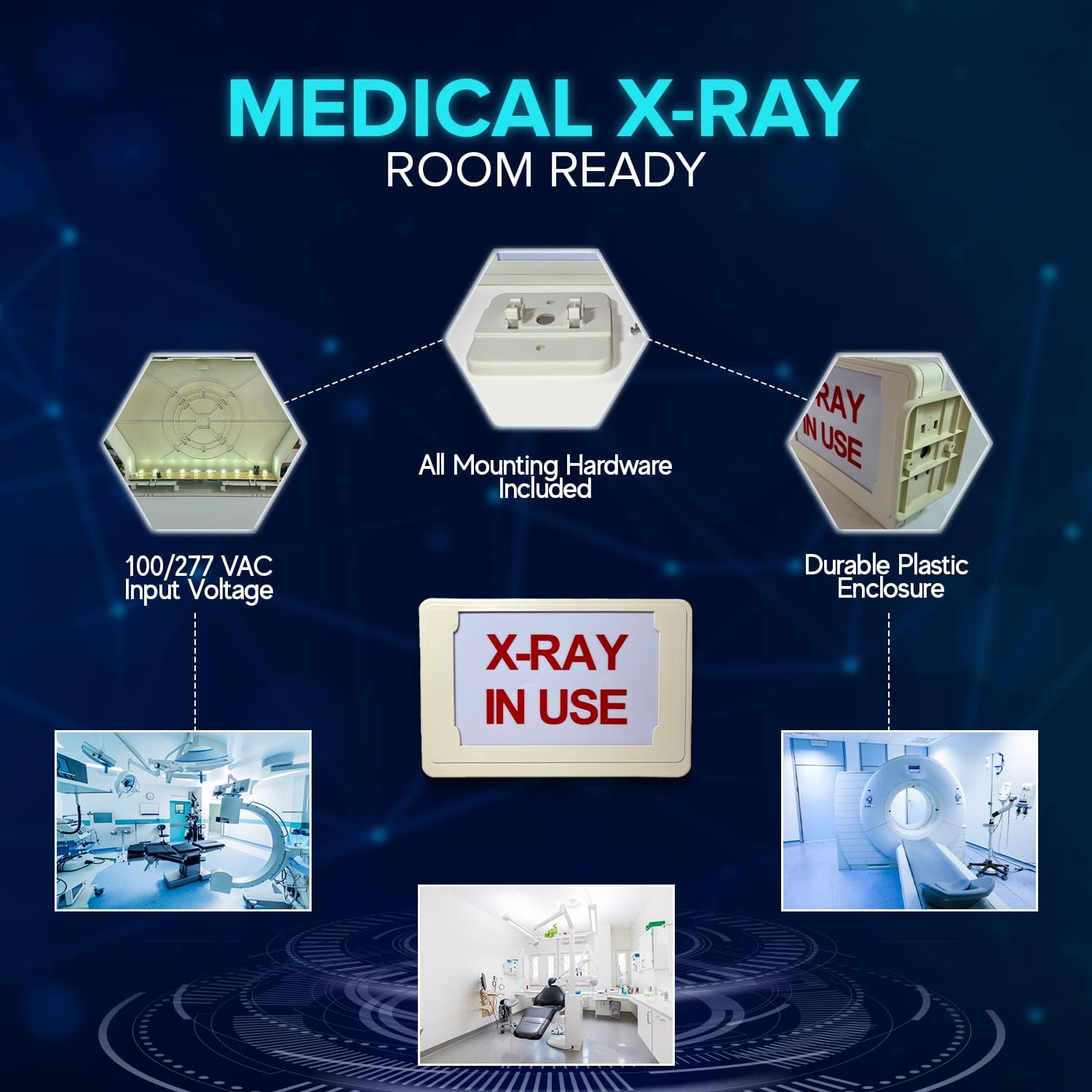 X-RAY in USE Warning Light Fixture for Medical Imaging Room - LED Lamps - 100/277 VAC - XRAY Warning LAMP