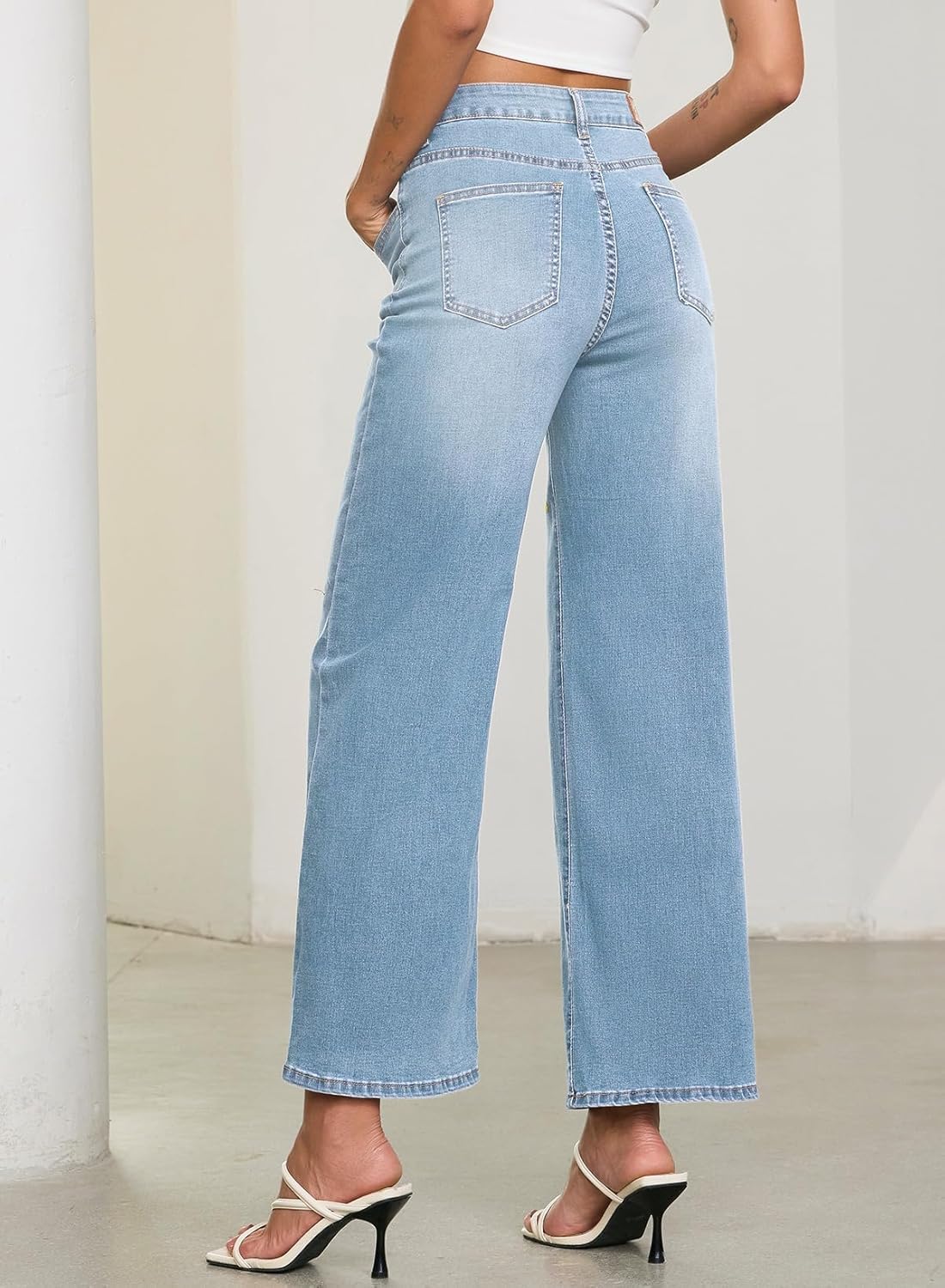 Sidefeel Women's Straight Leg Embroidered Jeans High Waisted Stretchy Wide Leg Denim Pants - Image 2