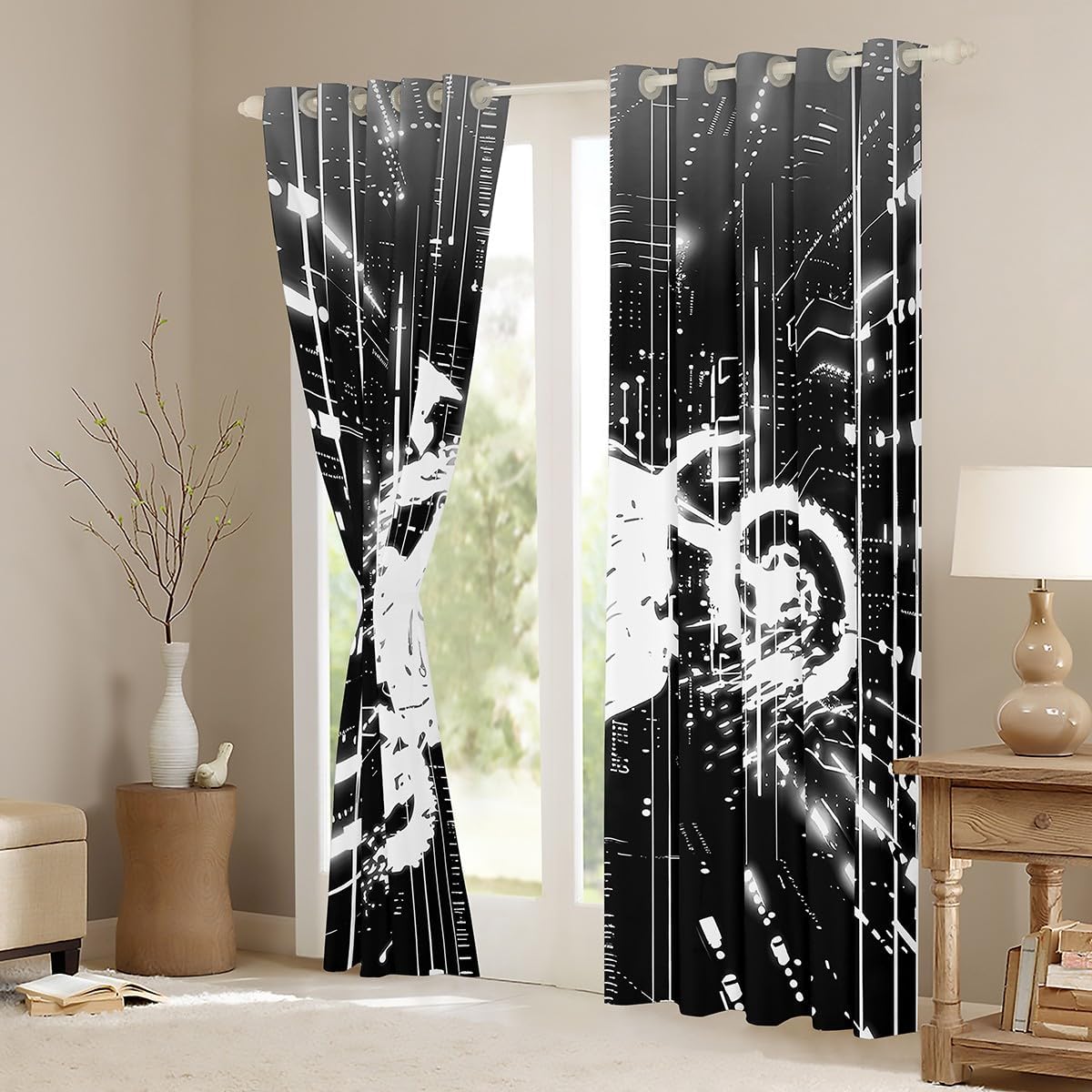 Feelyou Kids Dirt Bike Darkening Drapes Racing Motocross Blackout Curtains Boys Girls Motorcycle Window Curtains Motorbike Teens Window Treatments Bedroom Decor (2 Panels, 52 x 63 Inch)