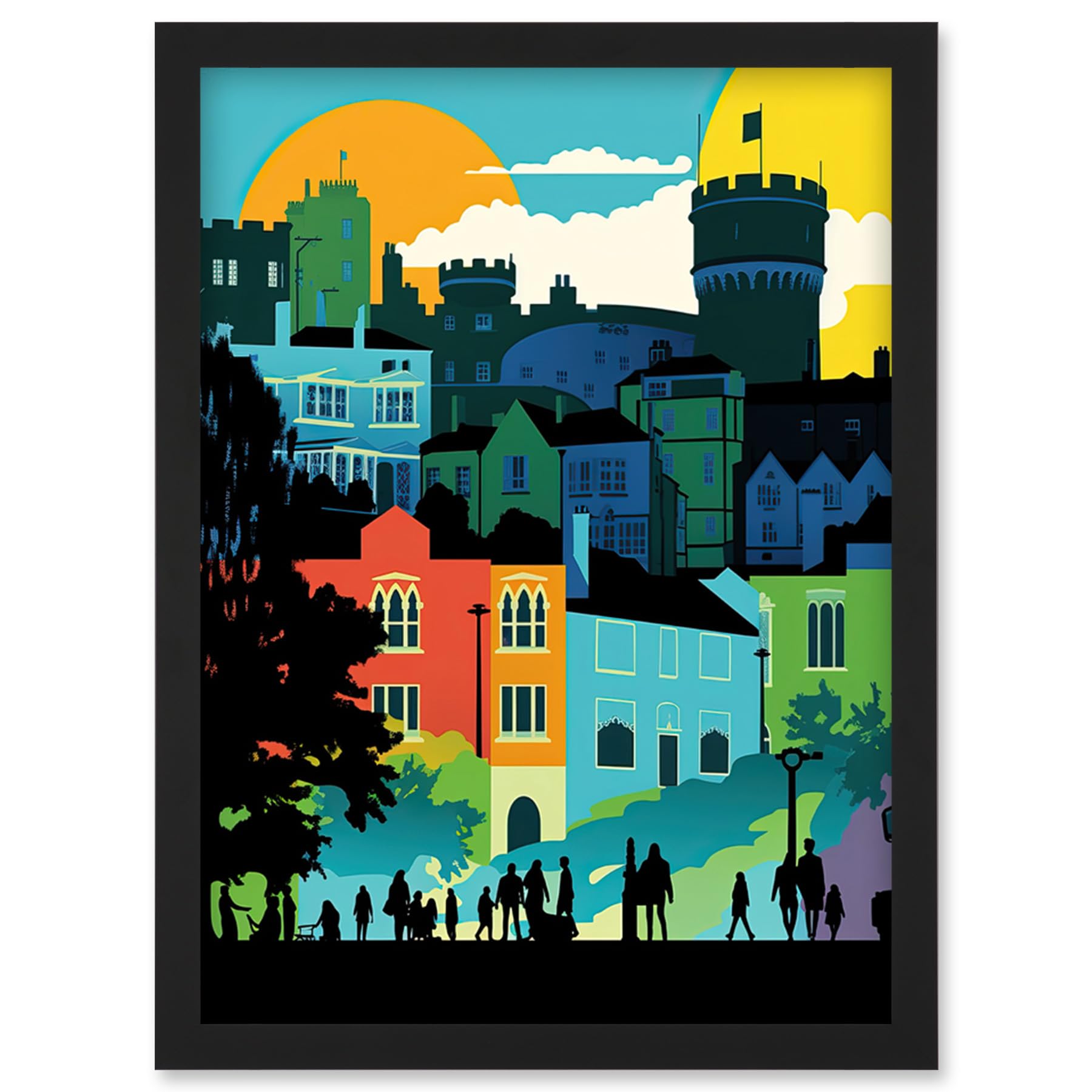 Artery8 Nottingham City Abstract Multicoloured Cityscape Artwork Framed Wall Art Print A4