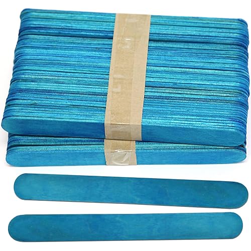 CraftySticks 100 Pack, 6 Inch Blue Color Jumbo Wood Popsicle Sticks for Crafts and STEM Learning