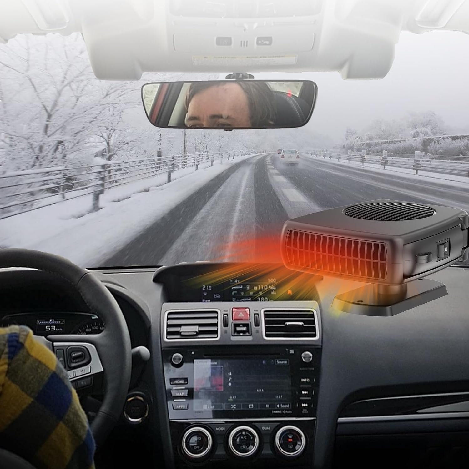 200W Car Heater, 12V Auto Part Vehicle Heater That Plugs into Cigarette Lighter, Portable Car Heaters and Defroster Windshield Defogger, Heaters for Vehicles with 360 Degree Rotary Base