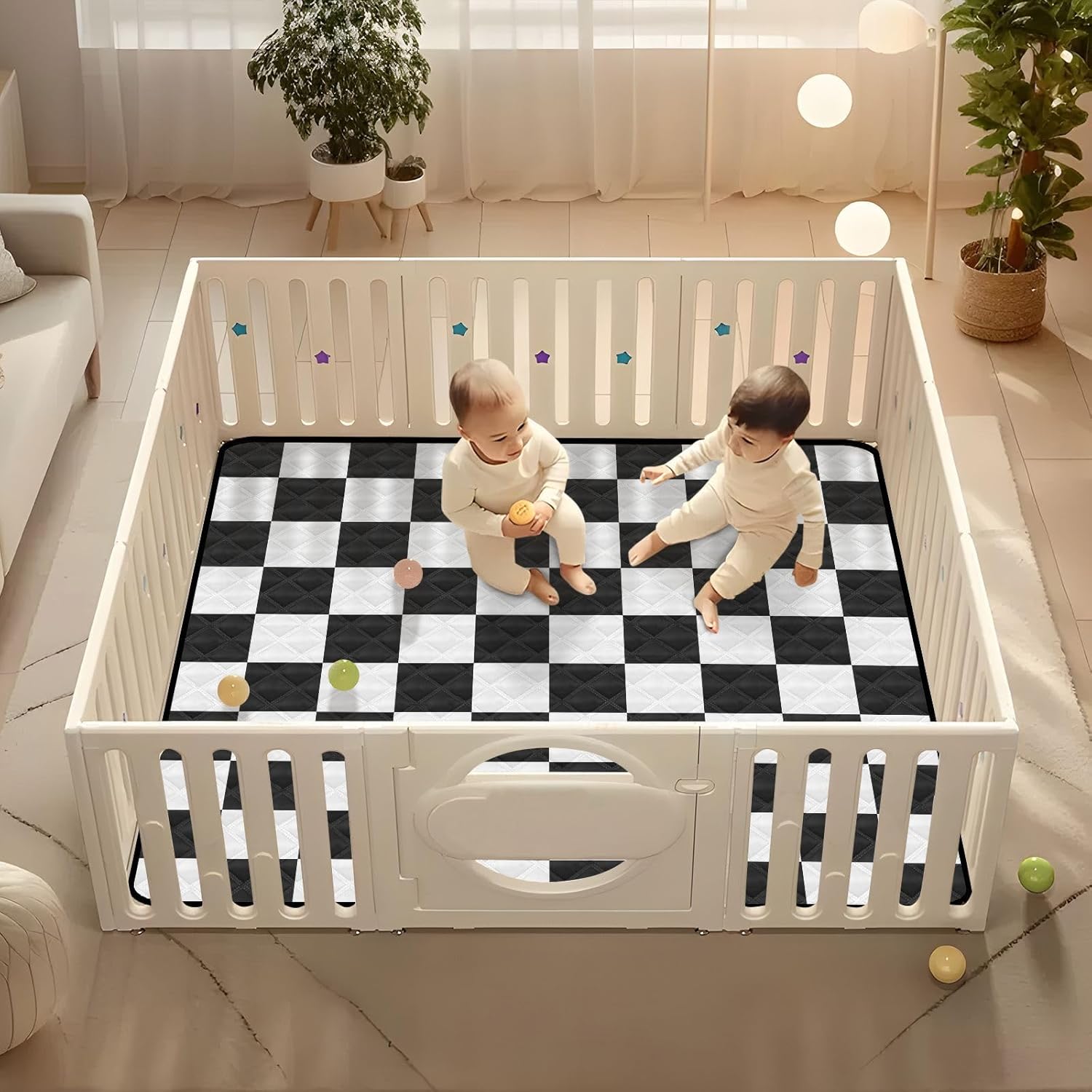 Baby Play Mat Foldable Baby Playmat 50x50 Inch Soft Baby Crawling Mat Baby Carpet Play Rug Pad for Toddler Checkered Black and White