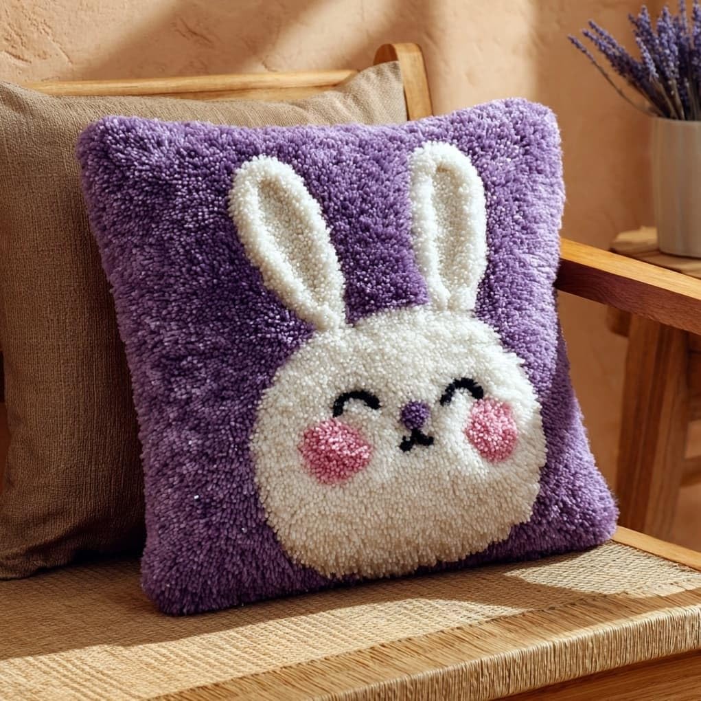 Axiangzik Cute Bunny Latch Hook Pillow Making Kit 43X43cm,