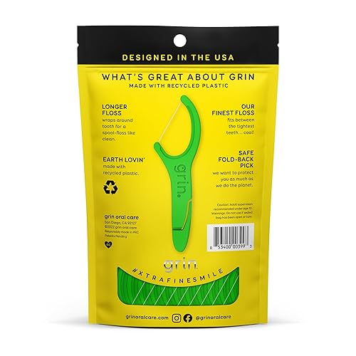 Miniatura 2 de GRIN XtraFine Flosspyx, púas de hilo dental, 75 unidades, hilo dental, sabor a menta, plástico reciclado, para dientes súper apretados, cabeza de
