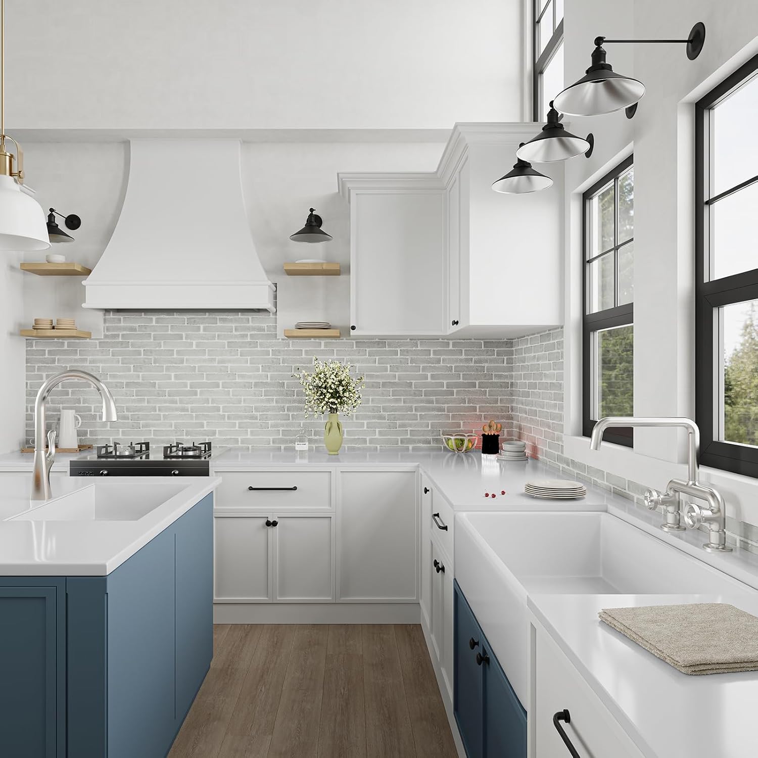 Bridge Kitchen Faucet, Industrial Pipe Faucet 360° Swivel Two Handle Kitchen Sink Faucet, 2 Hole Faucet Modern, Brass Brushed Nickel