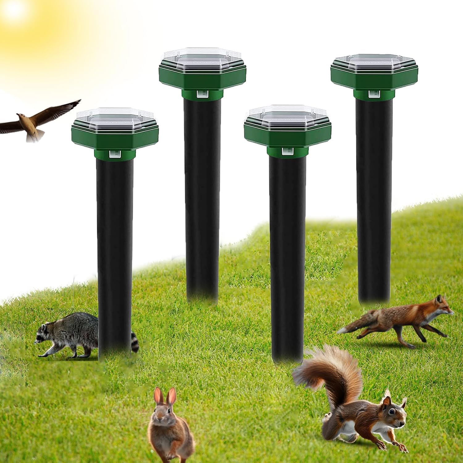 Solar Mole Repellent, 4 Pack Mole Repellent Ultrasonic, Sonic Mole Repeller With Waterproof, Mole Control Voles, Gophers, Rats, Snakes and Rodents, Solar Mole Deterrent For Outdoor Lawn Garden Yards