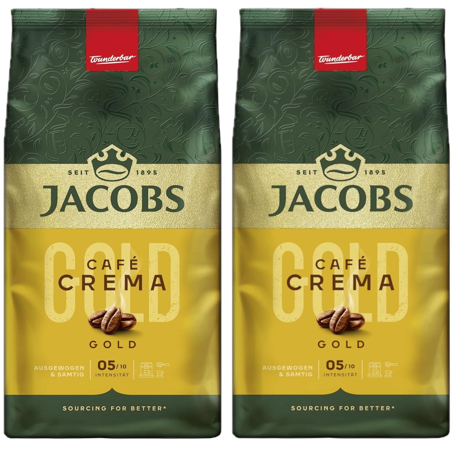 Jacobs Expertenröstung Crema Intenso, grano de café, 2 x 1 kg (2 Paquetes)