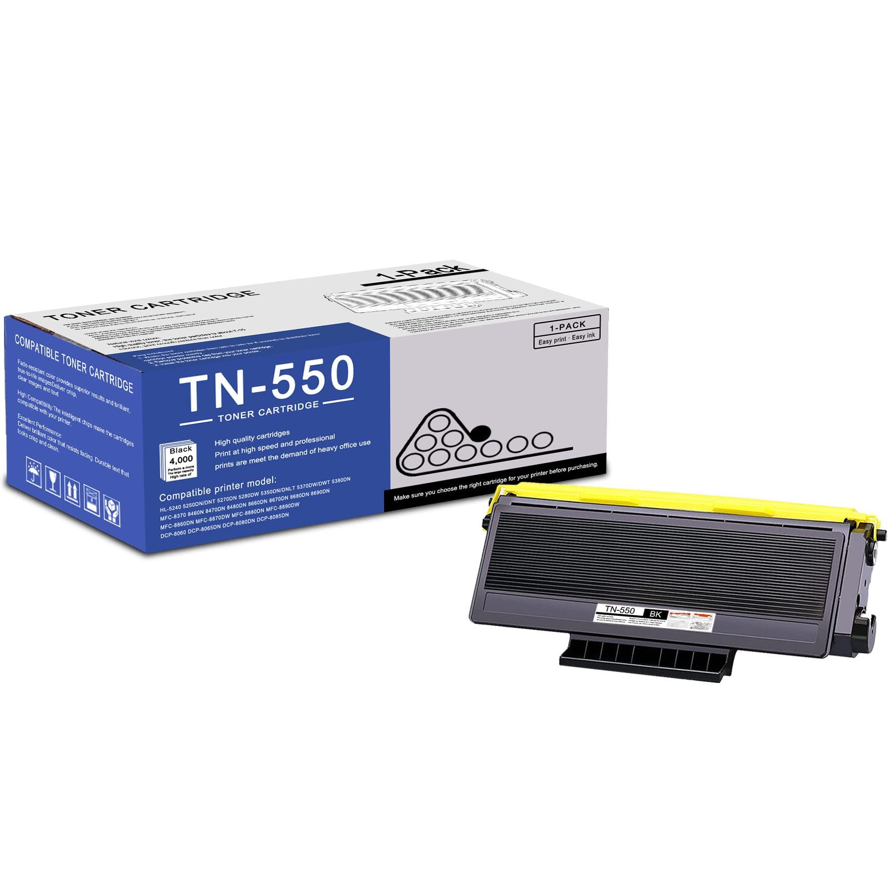 1 Pack TN550 TN-550 Black Toner Cartridge High Yield Compatible TN550 Replacement for Brother HL-5370DW 5240 5340D 5250DN/DNT 5270DN 5280DW DCP-8060
