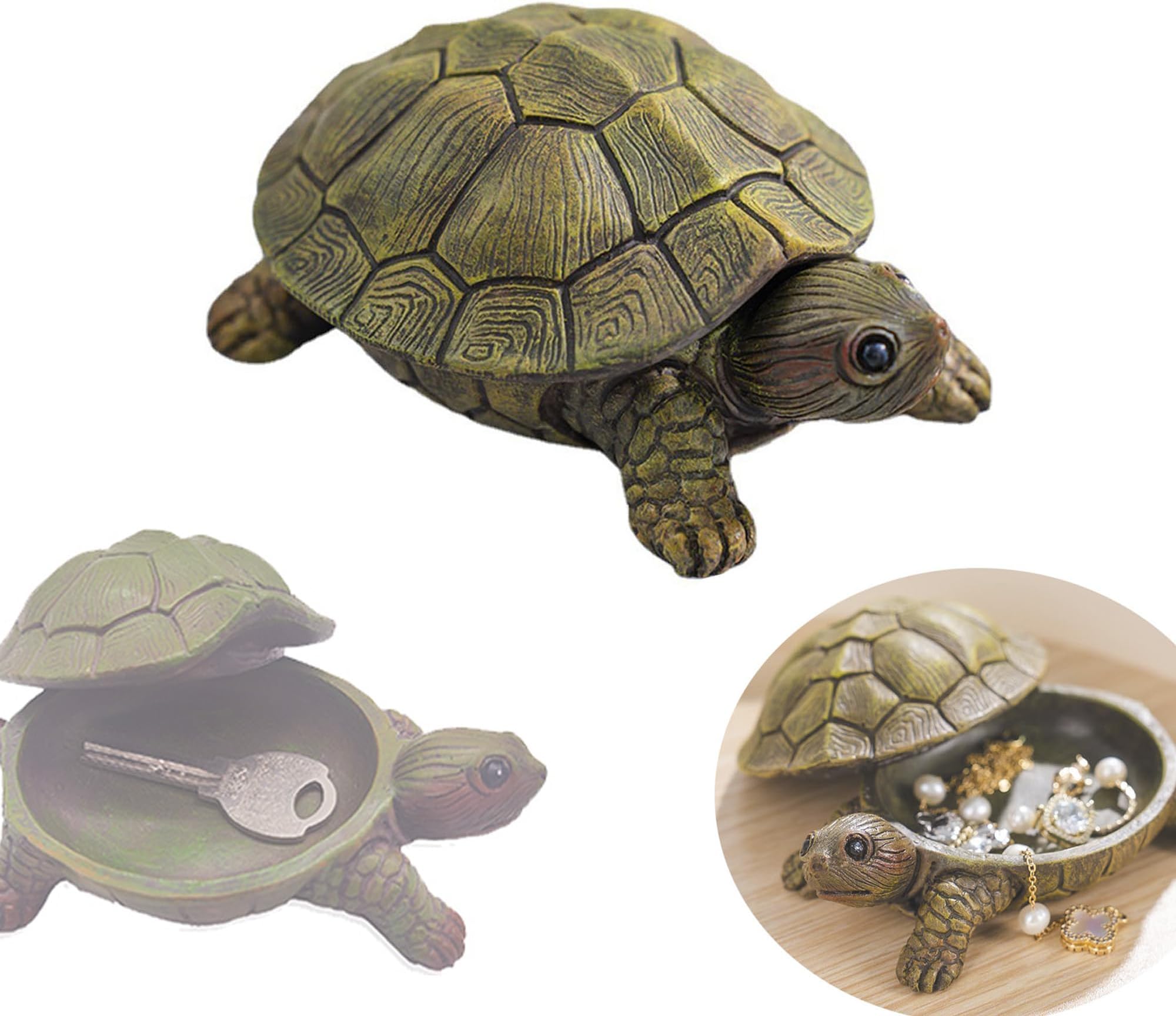 mozhixue Turtle Jewelry Box Gifts for Women- Unique Hidden Key Hider- Vintage Bejeweled Storage- Turtle Statue Home Decor, Outdoor Spare Key Rock Holder (S)