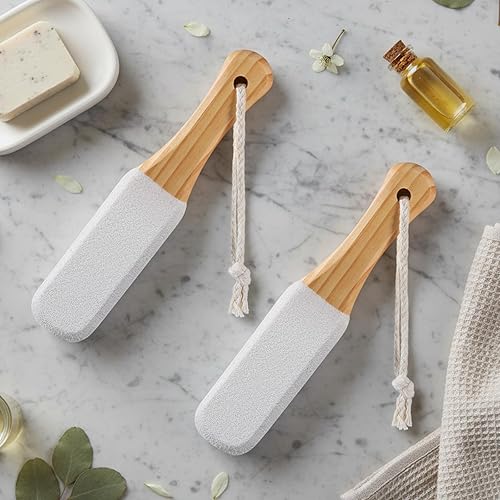 Miniatura 7 de Paquete de 2 piedras pómez para pies, lima de pies, removedor de callos con mango de madera, raspador para callos y pedicura, limador de pies para