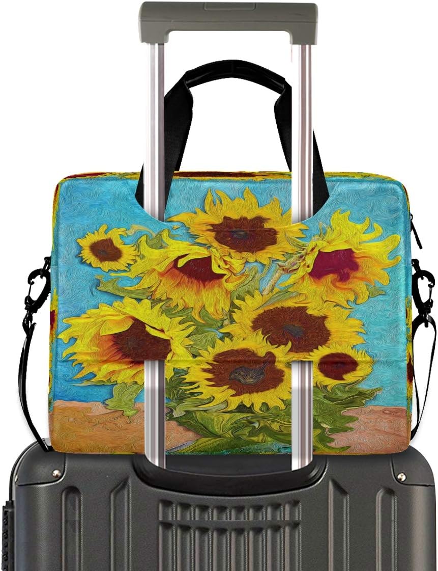 Laptop Bag Floral Yellow Sunflowers Painting Laptop Sleeves Case for 13 14 15.6 Inch Computer Tablet Briefcases Carrying Case Shoulder Bag for Work