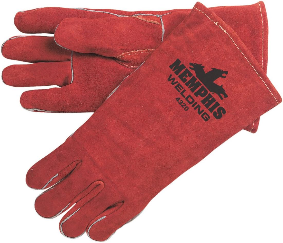MCR Safety 4320LH 13-Inch Split Cow Leather Welder Men's Gloves with Reinforced Left Hand Straight Thumb and Sewn, Russet/Brown, Large